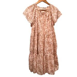 Loft Floral Loose Chiffon Tiered Mini Dress, Shell Pink, L